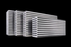 Garrett Subaru WRX intercooler core, four core sizes shown side by side, front angled view on black background