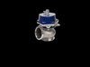 Garrett GVW-40 40mm wastegate kit in blue, front angle view showing valve top and flanged inlet
