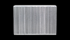 Vibrant vertical flow intercooler core, front view showing dense fin stack, bare aluminum finish