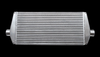 Vibrant air to air intercooler, front view showing bar and plate core with inlet and outlet end tanks, 25x12x3.5in