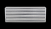 Vibrant air-to-air intercooler core, front view showing stacked cooling fins across the full width.