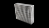 Vibrant Horizontal Flow Intercooler Core, angled view showing stacked cooling fins and end tank, no fittings visible
