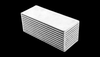 Vibrant 10x4x4in water to air intercooler core, angled view showing stacked fin layers and end tanks