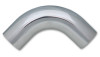 Vibrant 5in OD T6061 aluminum mandrel bend, 90 degree polished elbow tube shown at a three quarter angle