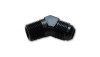 Vibrant -8 AN to 1/4in NPT 45 degree adapter fitting, black anodized aluminum, hex body with male threads on both ends