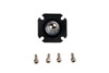 Aeromotive Regulator Repair Kit for 13301/13351, top view of black diaphragm plate with chrome ball seat and four mounting screws below.
