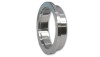 Vibrant T304 stainless V-band wastegate inlet flange for Tial MV-S, angled view showing machined ring and raised sealing lip