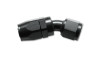 Vibrant black anodized -20AN 30 degree elbow hose end fitting, hex nut and swivel coupler visible