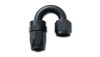 Vibrant -4AN 180 degree elbow hose end fitting, black anodized aluminum, swivel nut and hex crimp