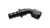 Vibrant -12AN push on 45 degree hose end fitting, black aluminum, barbed end and hex nut visible