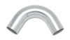 Vibrant 2in O.D. polished aluminum tubing, 120 degree bend, viewed from the side against a white background