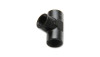 Vibrant 1/2in NPT female pipe tee adapter, black anodized aluminum, three threaded ports shown at angle
