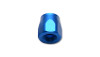 Vibrant -4AN hose end socket in blue, angled view showing hex body and internal threaded bore.