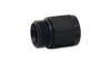 Vibrant black anodized male -8 ORB to female M18 x 1.5 adapter fitting, hex body angled view showing threads