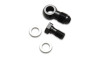 Vibrant -6AN black banjo fitting with 10mm x 1.25 bolt and two aluminum sealing washers, angled view.