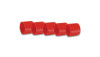 Vibrant Female AN Plastic Plug AN-3, row of five red plastic caps, angled front view