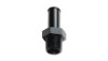 Vibrant black anodized 1/2in NPT to 1/2in hose barb straight adapter, hex fitting, angled view