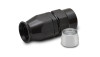 Vibrant -4AN straight hose end fitting, black anodized body with silver PTFE hose collar, side view