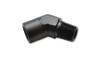 Vibrant 1/4in NPT female to male 45 degree pipe adapter fitting, black anodized aluminum, threads visible on both ends
