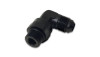 Vibrant black anodized 90 degree adapter, AN male flare on one end, ORB swivel male on the other.