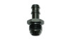 Vibrant male -10AN to 5/8in hose barb straight aluminum adapter fitting, black finish, side view showing barb end and hex nut with AN threads.