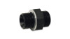 Vibrant -6AN to 14mm x 1.5 straight adapter with o-ring, black anodized male fitting, hex nut center, side view