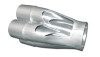 Vibrant 4-1 SS merge collector, dual 2-1/8in slipover inlets, 3-1/2in merge outlet, front angle view