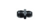 Vibrant -20AN to -16AN reducer adapter fitting in black aluminum, hex center with male flare threads on each end.