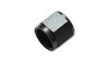 Vibrant -3AN aluminum tube nut fitting, black anodized hex body, angled view showing hollow bore