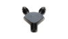 Vibrant Y-adapter fitting, black aluminum, two -3AN male flare ports on top and 1/8in NPT port below