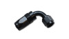 Vibrant -12AN 90 degree elbow hose end fitting, black anodized aluminum, swivel nut and hex fitting visible