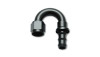 Vibrant -12AN push-on 180 degree hose end fitting in black aluminum, showing barbed nipple and hex nut swivel