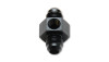 Vibrant -4AN male union adapter with 1/8in NPT side port, black anodized aluminum, front view