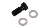 Vibrant banjo bolt, 7/16in-24 thread, 23mm length, black finish, shown with two crush washers