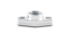 Vibrant aluminum oil drain flange with 1/2in NPT female threaded port and two bolt holes, angled view