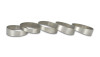 Vibrant 4in. O.D. Titanium Pie Cuts, bag of 5 metal ring segments arranged in a row, angled front view