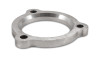 Vibrant SS outlet flange with flared collar for Garrett GT2052, three bolt holes, top angled view