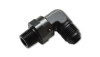 Vibrant black anodized -8AN to 3/8in NPT male swivel 90 degree adapter fitting, side view