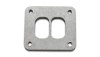 Vibrant divided turbo inlet flange for Borg Warner S-Series T4, stainless steel, top view showing dual ports and four bolt holes