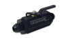 Vibrant -6AN to -6AN male shut off valve in black, side view showing lever handle and both AN fittings.