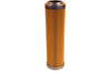 Aeromotive 10 micron cellulose filter element, cylindrical pleated body with metal end caps, front view