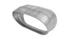 Vibrant vertical 304 SS oval pie cut, 4.0in OD tight 45 degree elbow, angled view showing brushed metal seams