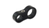 Vibrant stepped hose separator, black aluminum, two different sized rings joined by a center bolt, angled view