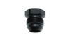 Vibrant -10AN flare plug in black aluminum, hex head with male AN threads, angled front view on white background
