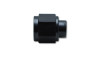 Vibrant -10AN aluminum flare cap fitting, black anodized, hex body with cylindrical end, shown at a slight angle.