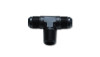 Vibrant -4AN x 1/8in NPT flare to pipe tee adapter, black anodized aluminum, three ports shown.