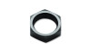 Vibrant -8AN bulkhead nut in black aluminum, hex shape, viewed from a slight top angle showing the threaded bore.