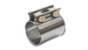 Vibrant TC Series stainless butt joint exhaust clamp, angled view showing dual bolts on saddle bridge over 2.5in tube sleeve