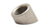 Vibrant 30 degree angled O2 sensor weld bung, T304 stainless, M18x1.5 threads, cut at an angle, top view.