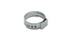 Vibrant stainless steel one ear stepless pinch clamp, angled view showing the ear tab and band seam.